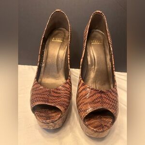 Stuart Weitzman Tiger Pattern Peep Toe Platform Heels